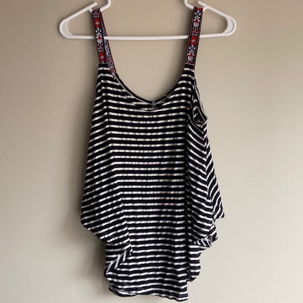 Striped Tank Top with Embroidered Straps